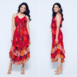 Farm Rio Mixed Fruit Ocean Tiered Midi Dress
Size Medium.